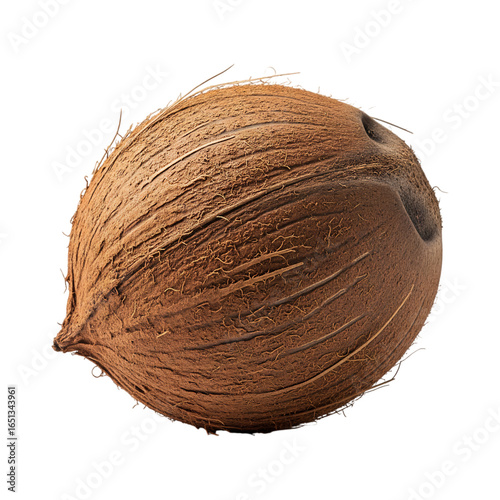Shot of one coconut with shell isolated on transparent background.