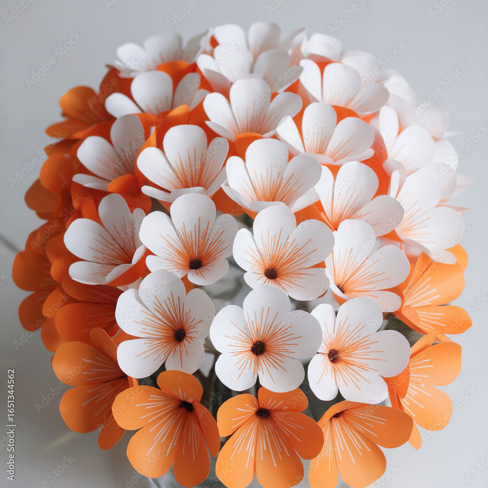 Obraz premium Orange and White Paper Flower Arrangement on White Background