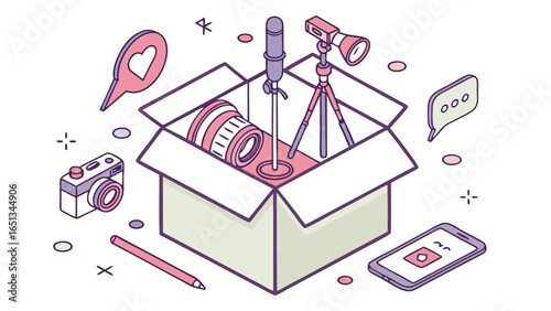 Isometric View of Content Creation Tools in a Box Streamlining and Simplifying Digital Media Production for Content Creators