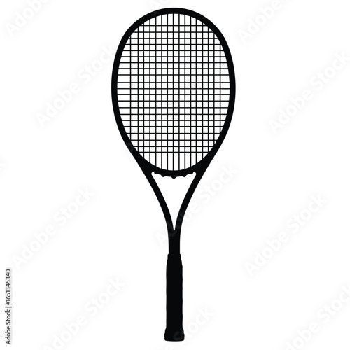 Black tennis racket with white background sport equipment