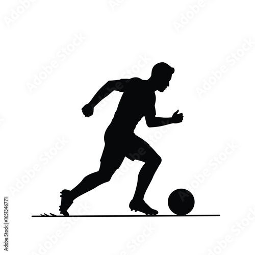 Soccer player dribbling black silhouette white