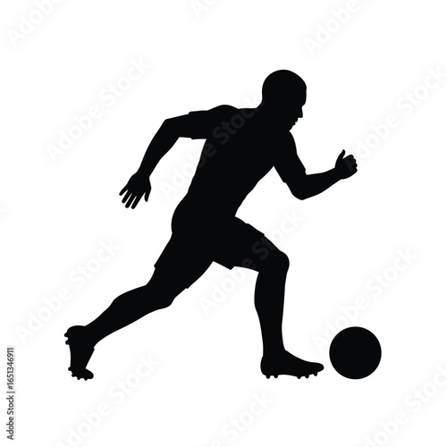 Soccer player dribbling ball running