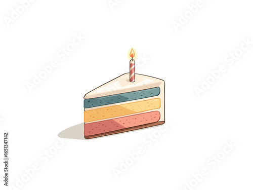 Simple cake slice illustration with space around it for birthday greetings or messages

