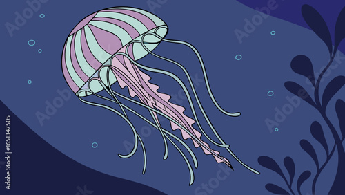 Stained Glass Jellyfish Floating in Ocean – Elegant Fantasy Vector Illustration with Glowing Effect