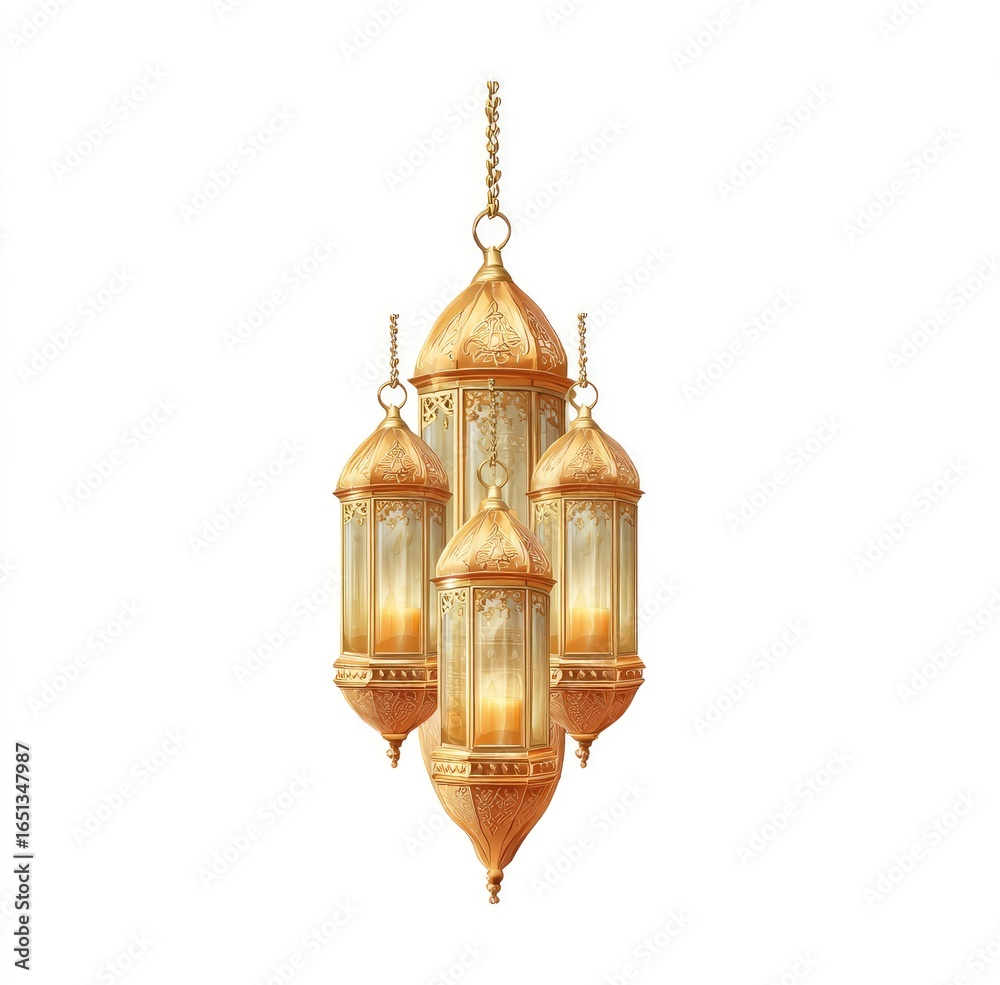 Obraz premium Golden hanging lanterns, intricate design, glowing candlelight