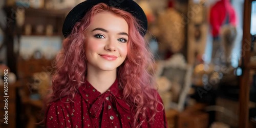 Wallpaper Mural A modern woman standing in an antique store Torontodigital.ca