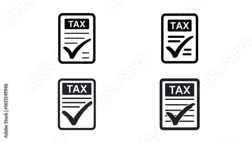 Tax document icon set with check mark illustration for finance business and accounting design
