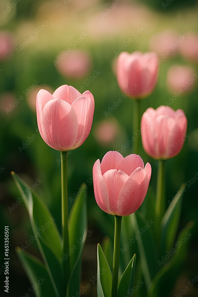 Fototapeta premium Soft Pink Tulip Against Green