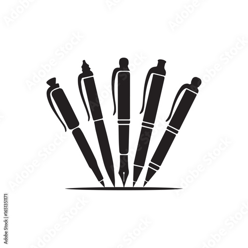 Collection of pen silhouettes vector illustration set