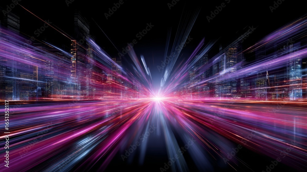 Fototapeta premium Dynamic Visualization of Digital Information Flows Through Cyberspace with Vibrant Light Trails
