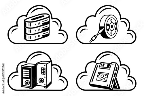 Cloud storage icons isolated on white