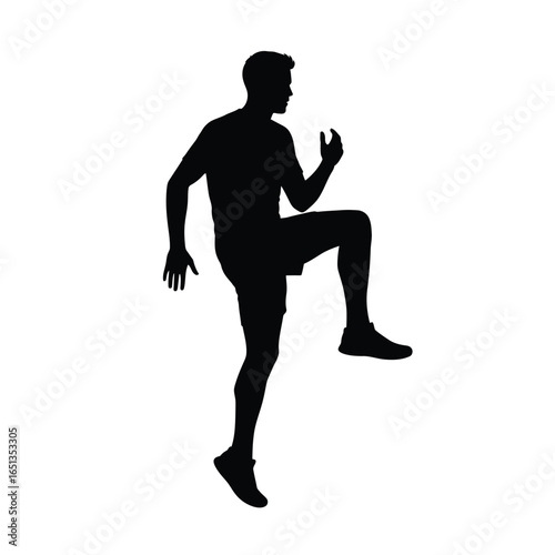 Man exercising running motion black silhouette white