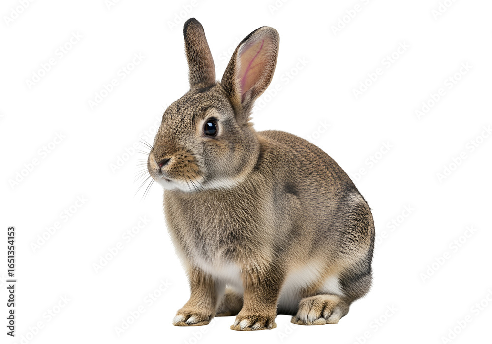 Obraz premium Realistic brown rabbit with detailed fur and alert posture isolated on black background