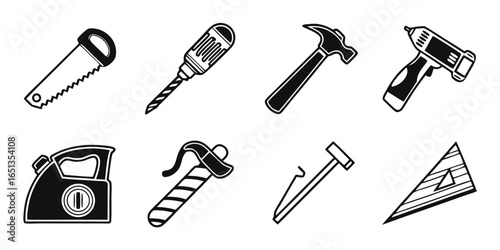 Collection of hand tools isolated on white background