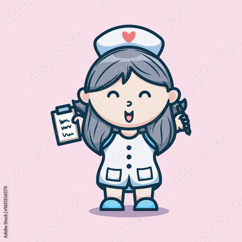 Cute nurse cartoon character illustrator isolate on colorful background.