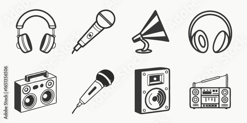 Music and audio icons isolated on white