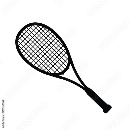 Black tennis racket with white background sport equipment