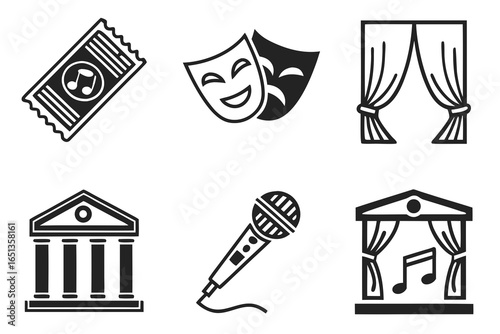 Theater and performance icons isolated on white background