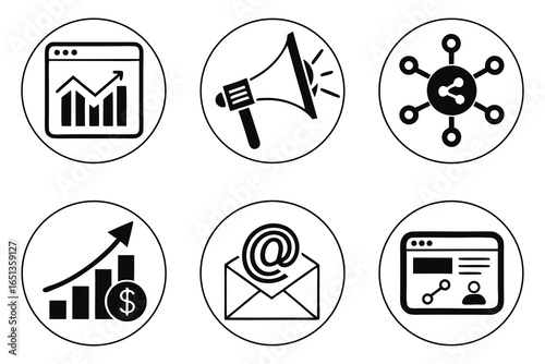 Marketing and analytics icons isolated on white background