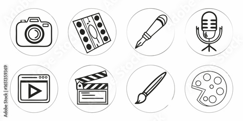 Creative media icons isolated on white