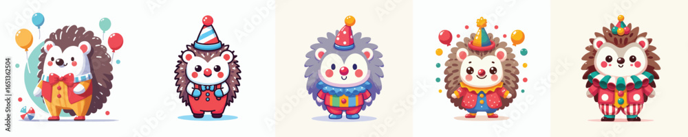 Naklejka premium hedgehog vector in clown costume