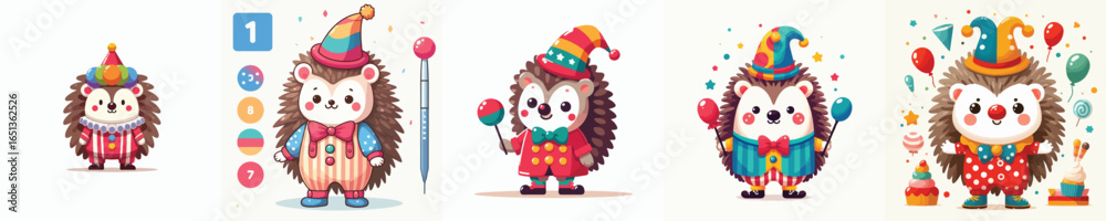 Fototapeta premium hedgehog vector in clown costume