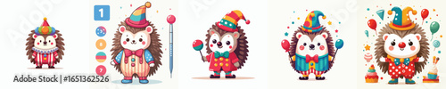 hedgehog vector in clown costume