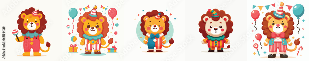 Naklejka premium lion vector in clown costume