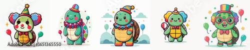 cute turtle vector in clown costume