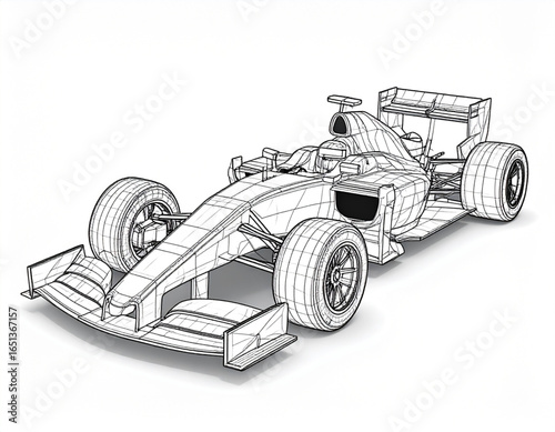 Formula racing car wireframe vector illustration