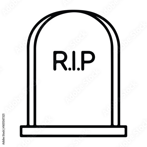 Black outline of a tombstone with R I P inscription gravestone death