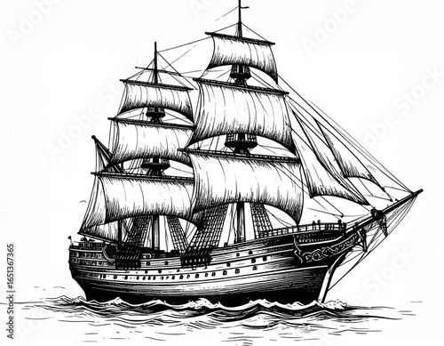 Vintage sailing ship vector illustration