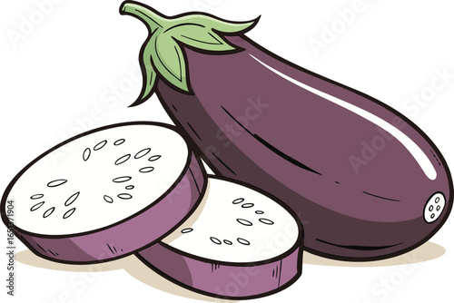 Fresh Two Eggplants with Stems on Empty Background