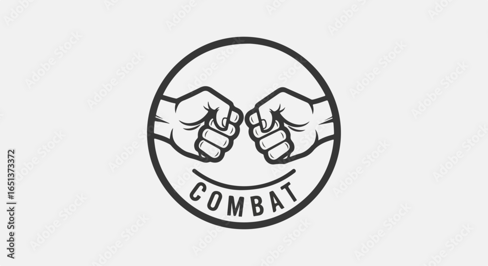 Obraz premium Vintage Circular Logo Featuring Two Fists in Combat Pose.