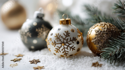 Merry Christmas and happy New Year background.
Christmas balls, fir branches, cones. Merry christmas card. Winter holiday theme. Christmas decoration. AI generation	