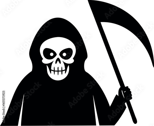 Death, grim reaper icon, Grim Reaper silhouette illustration. Halloween death character vector