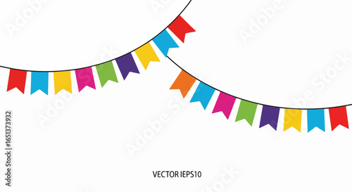 Colorful Festive Bunting Flags Hanging in a Wavy Pattern.
