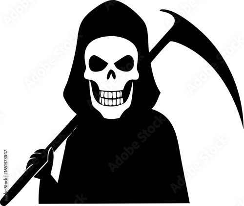 Death, grim reaper icon, Grim Reaper silhouette illustration. Halloween death character vector
