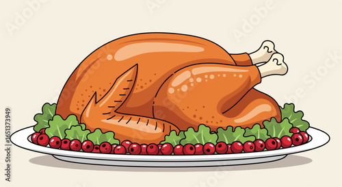 Deliciously Roasted Golden Brown Turkey Presented on a Festive Platter.