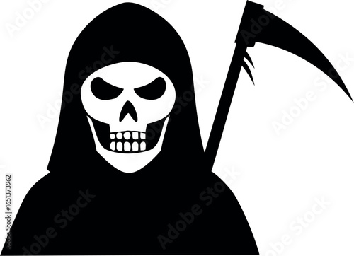 Death, grim reaper icon, Grim Reaper silhouette illustration. Halloween death character vector