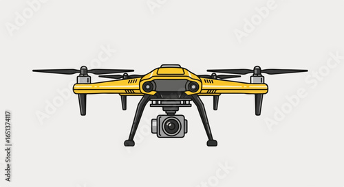 Futuristic Yellow Quadcopter Drone with Advanced Camera Gimbal.