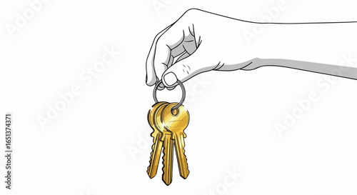Hand holding a bunch of shiny golden house keys on a ring.
