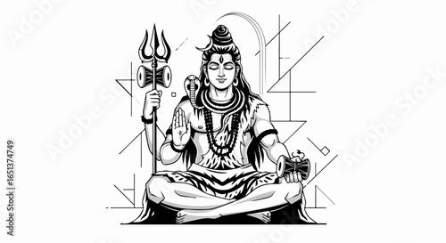 Serene Deity Lord Shiva Meditating with Trishul and Damaru.