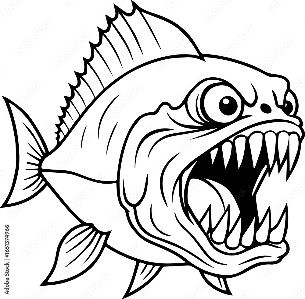Naklejka premium Ferocious piranha with sharp teeth bared, perfect for edgy designs, gaming graphics, or tattoo art, ready to add a bold statement to your next project