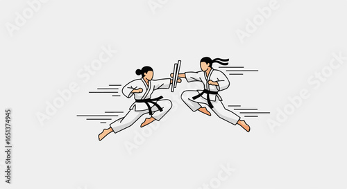 Two Martial Artists in Dynamic Combat with Nunchucks.