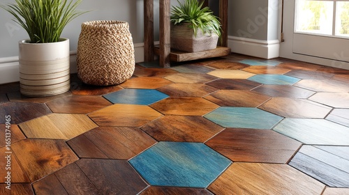 Hexagonal tiles on flooring in interior