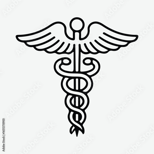 Caduceus medical symbol vector illustration with snakes and wings representing healthcare and medicine. simple line art caduceus symbol logo 