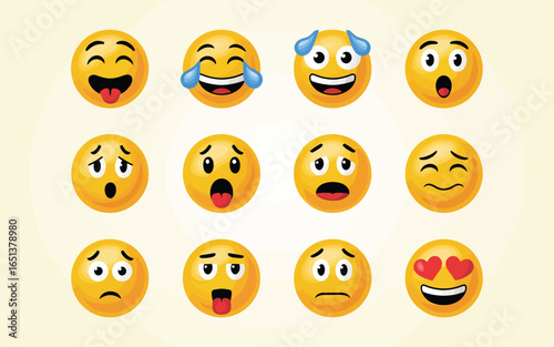 Collection of oval shaped emoji faces with various expressions