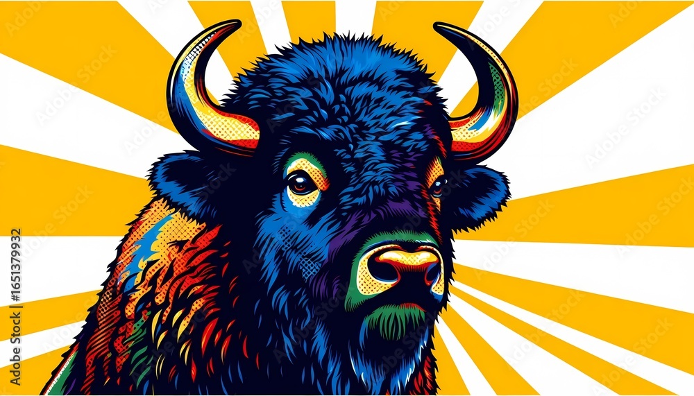 Fototapeta Colorful Pop Art Illustration of a Bison