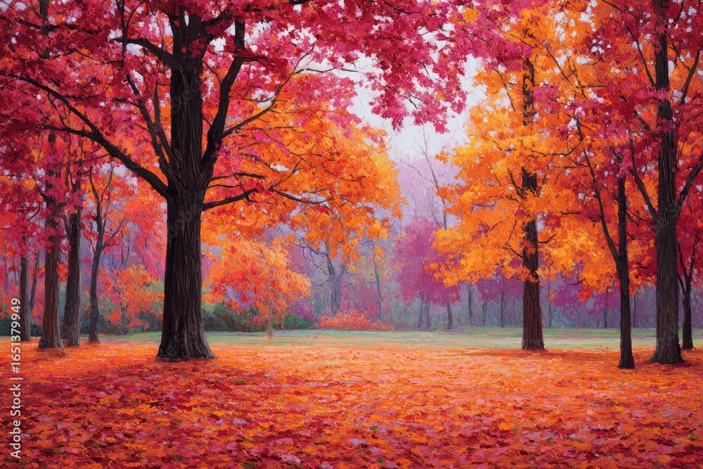 Naklejka premium Autumnal park scene with vibrant fall colors